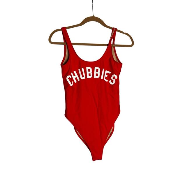 Chubbies Red Low Back One Piece Swimsuit Bathing Suit Size Medium - Picture 1 of 3